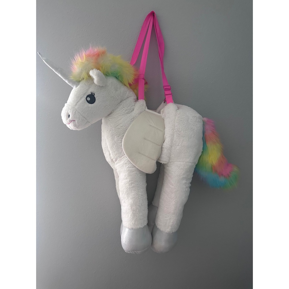 Justice Kids Plush Unicorn Ride On Costume White Rainbow One Size-Halloween